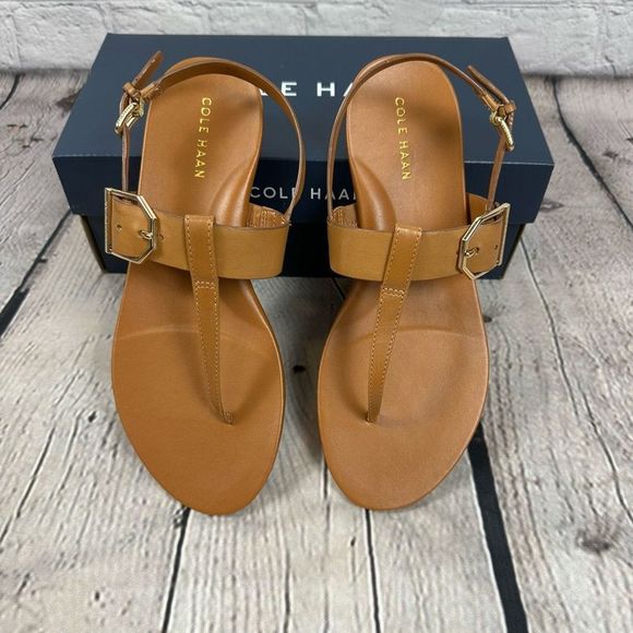Cole Haan Women’s Francine Demi Thong Sandals Pecan Leather Double Buckles 5.5B - Picture 2 of 6